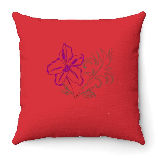 Tropical leaf and hibiscus Throw Pillows
