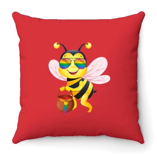 Bee LGBT Pride Rainbow Honey Throw Pillows