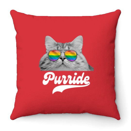 Funny Cat LGBT Sunglasses Rainbow Flag Gay Pride Throw Pillows