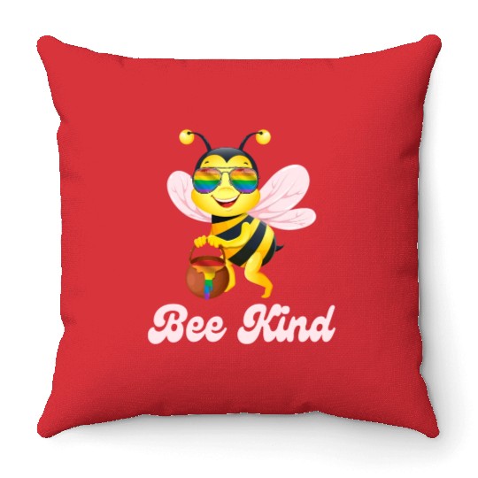 Bee LGBTQ Pride Rainbow Flag Kindness Throw Pillows