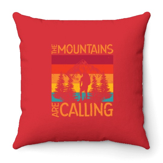 The Mountains are Calling Outdoor Mountain Hiking Throw Pillows