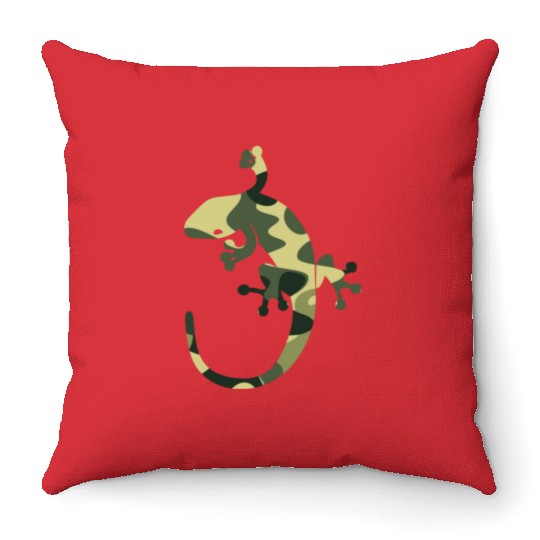 Green camouflage geico Throw Pillows