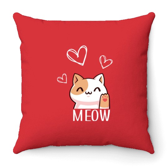 meow - cute cat - kitten Throw Pillows
