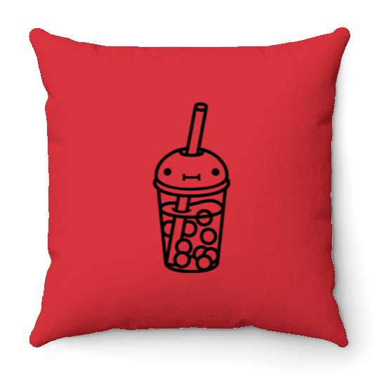 Cute face bubble tea Throw Pillows