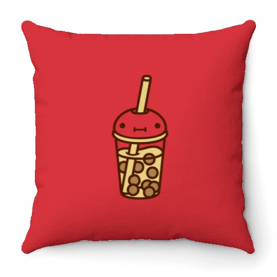 face bubble tea comic Throw Pillows
