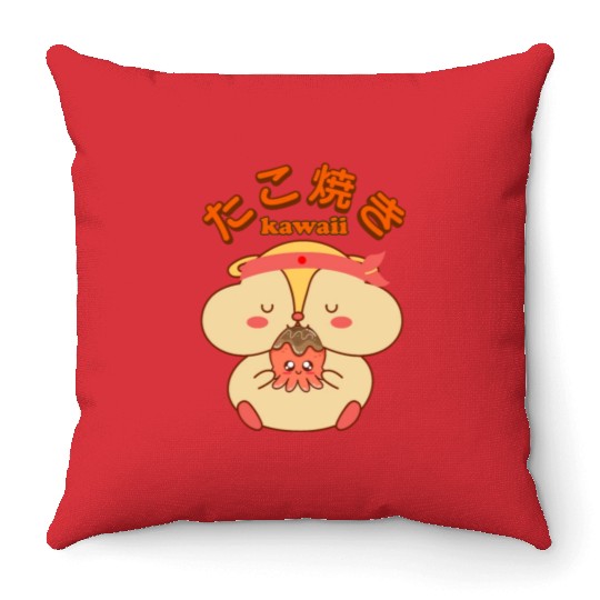 Kawaii Takoyaki Cute Food Vintage Hamster Throw Pillows