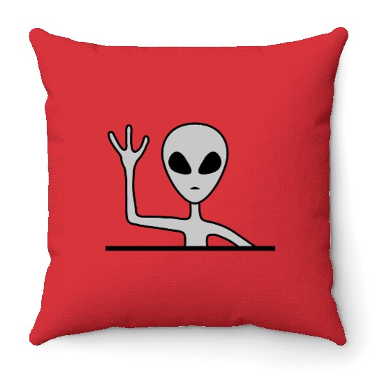 Gray male alien waving Throw Pillows