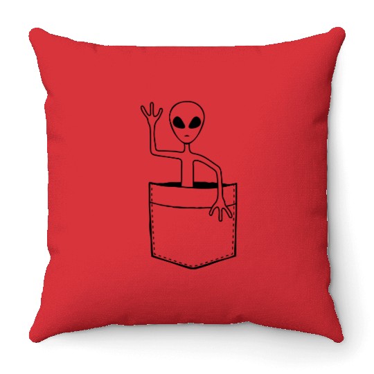 Bag Alien Waving Friendly Throw Pillows