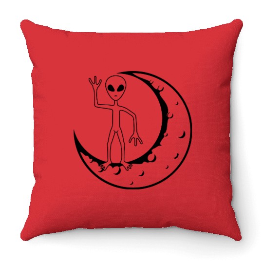 Standing moon alien waving Throw Pillows