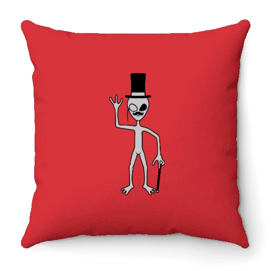Sir alien waving friendly Throw Pillows