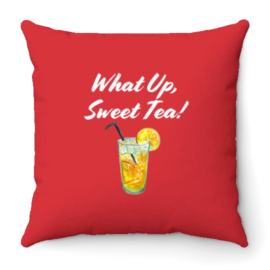 What up, Sweet Tea! White Throw Pillows