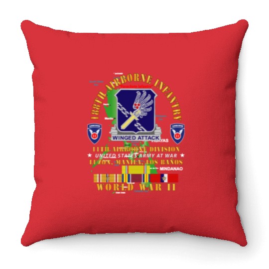 Army 188th Airborne Infantry The Philippines WWII Throw Pillows