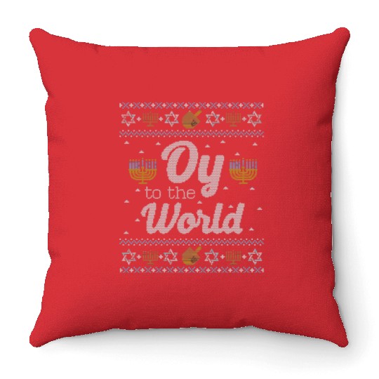Funny Hanukkah Oy To The World Throw Pillows