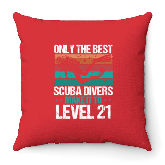 21 Scuba Diving Level 21 Year Diver Snorkeling Throw Pillows