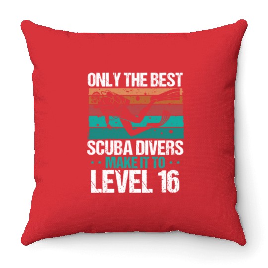 16 Scuba Diving Level 16 Year Diver Snorkeling Throw Pillows