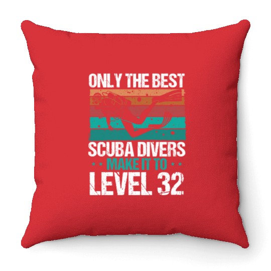 32 Scuba Diving Level 32 Year Diver Snorkeling Throw Pillows