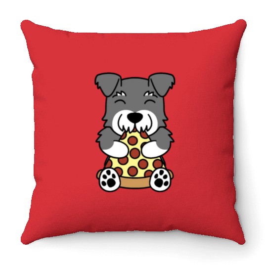 Schnauzer Pizza Lover Throw Pillows