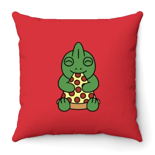 Chameleon Pizza Lover Throw Pillows