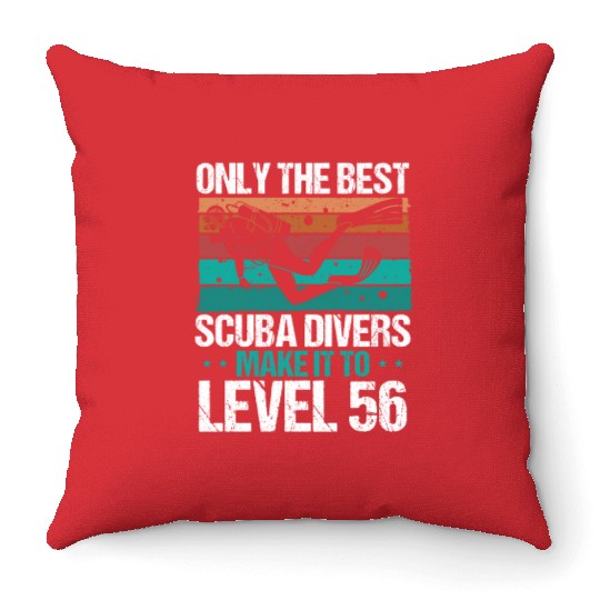 56 Scuba Diving Level 56 Year Diver Snorkeling Throw Pillows
