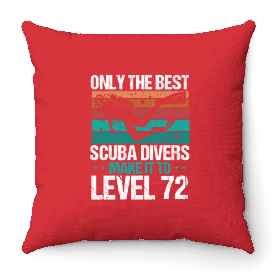 72 Scuba Diving Level 72 Year Diver Snorkeling Throw Pillows
