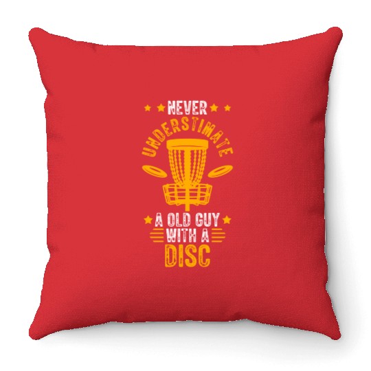 Old Guy Disc Golf Vintage Ultimate Frisbee Throw Pillows