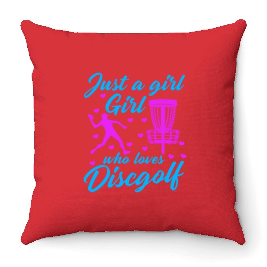 Girl Who Loves Disc Golf Vintage Ultimate Frisbee Throw Pillows