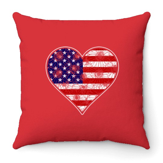 US Patriotic Heart with US FLAG 4th of july Throw Pillows