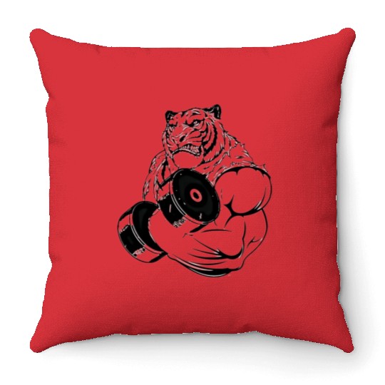 Gym ripped tiger Throw Pillows