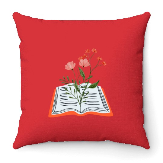 Flowers Growing From Book Throw Pillows