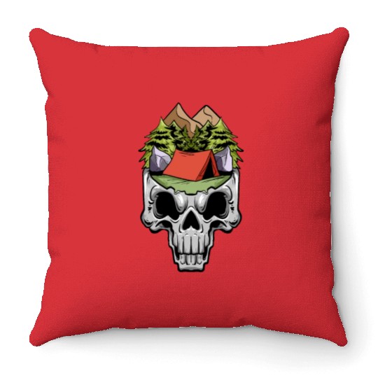 Camper Campsite Skull Skeleton Head Camp Camping Throw Pillows