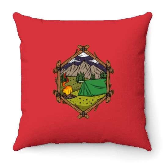 Camper Campsite Camp Camping Throw Pillows