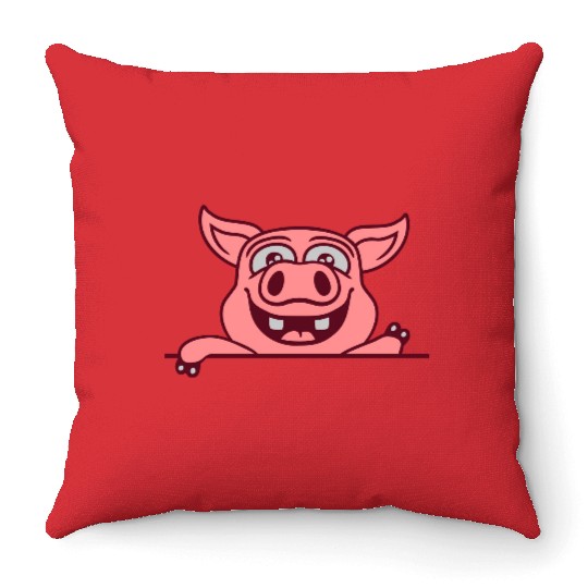 barn pig waving friendly Throw Pillows