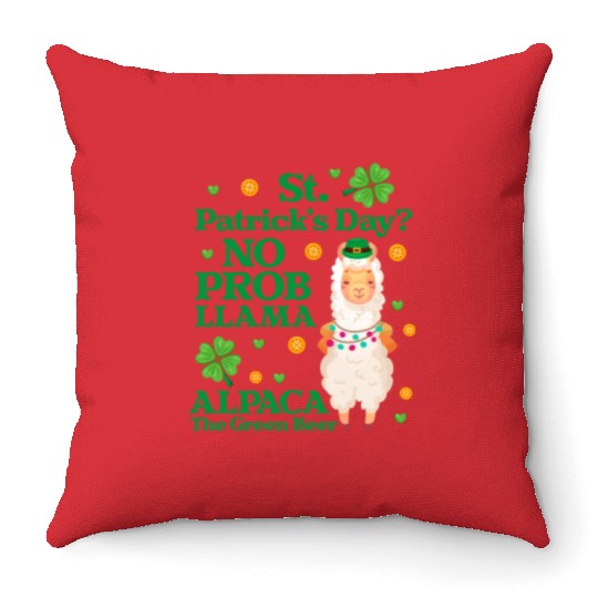 St. Patrick's Day? No Prob Llama Alpaca Green Beer Throw Pillows