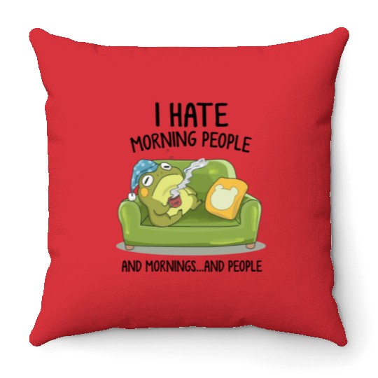 Toad Frog Drinking Coffee I Hate Morning People Throw Pillows