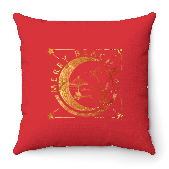 Coastal Beach Christmas In July Throw Pillows, Merry