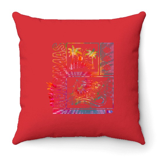 Coastal Beach Christmas In July Throw Pillows, Merry
