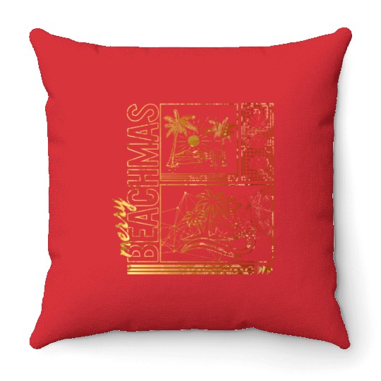 Coastal Beach Christmas In July Throw Pillows, Merry