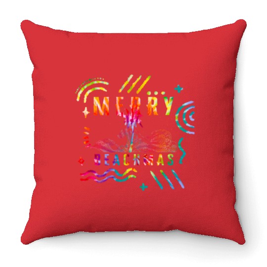 Coastal Beach Christmas In July Throw Pillows, Merry