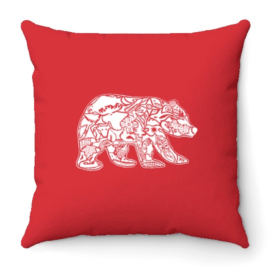Black Bear Tattoo White Throw Pillows