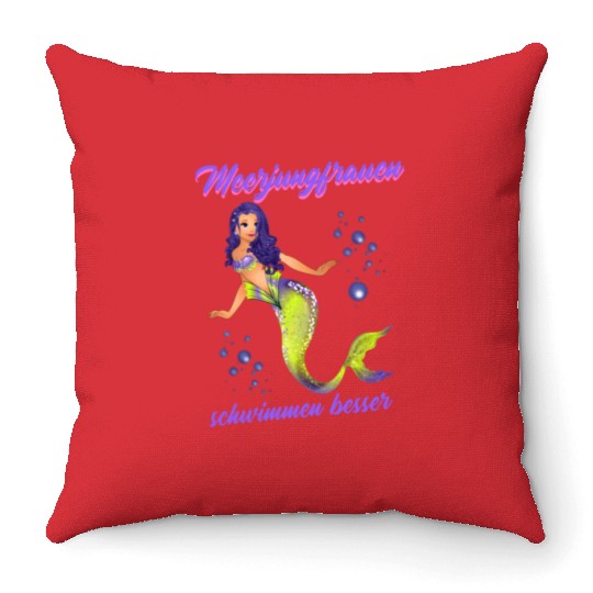 Mermaid Swimming Mermaids Swim Better Throw Pillows