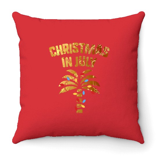 Christmas In July Beach Palm Xmas Tree Summer Throw Pillows