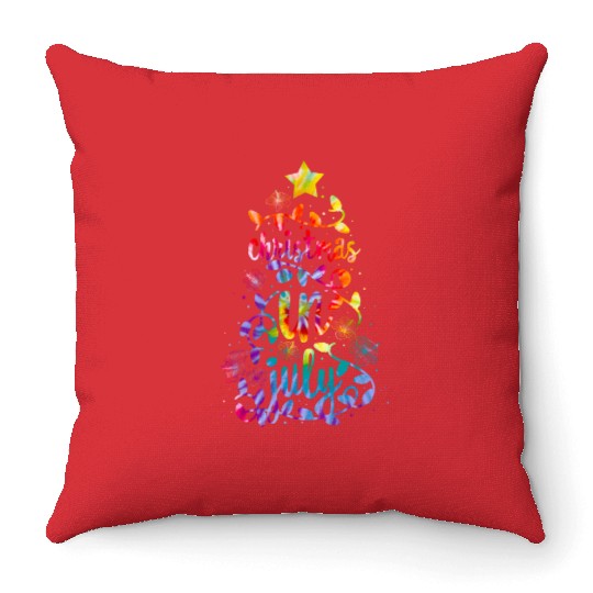 Christmas In July Colorful Xmas Tree Lights Throw Pillows