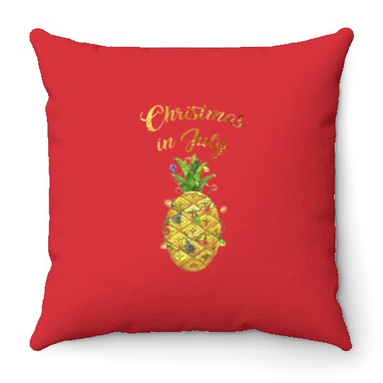 Christmas In July Pineapple Xmas Tree Lights Throw Pillows