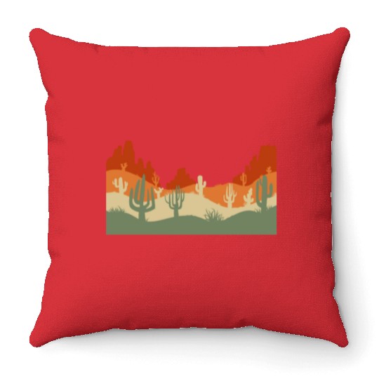 Retro Western Cactus Desert Cowboy Throw Pillows