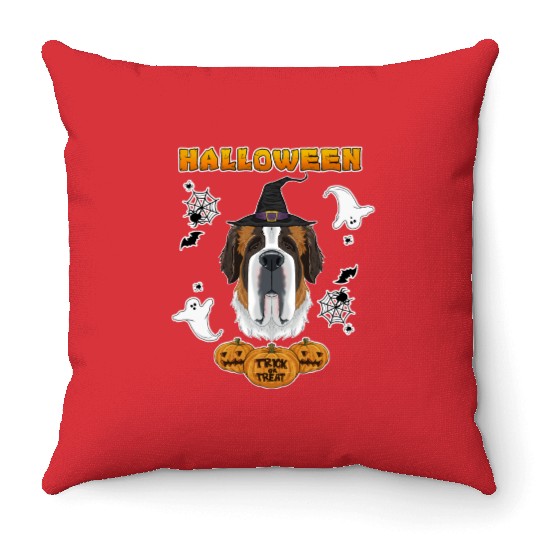 Happy Halloween I Dog Lover I Saint Bernard Throw Pillows