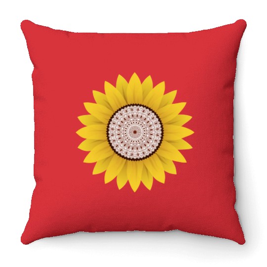 Golden Sunflower Mandala Throw Pillows