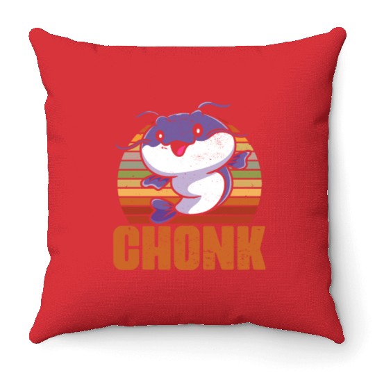 Chonk Funny Catfish Fishing Humor For A Catfisher Throw Pillows