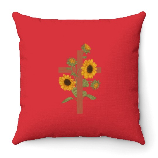 Christian Cross Sunflowers Religious Women Faith Throw Pillows