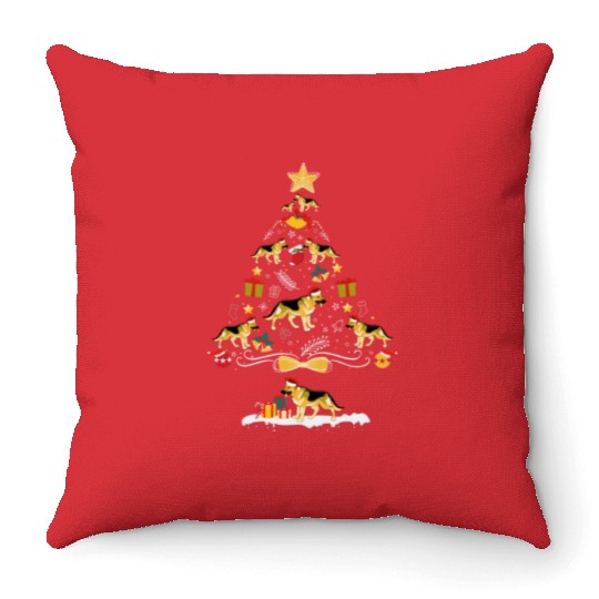 German Shepherd Christmas Tree Dog Owner Throw Pillows