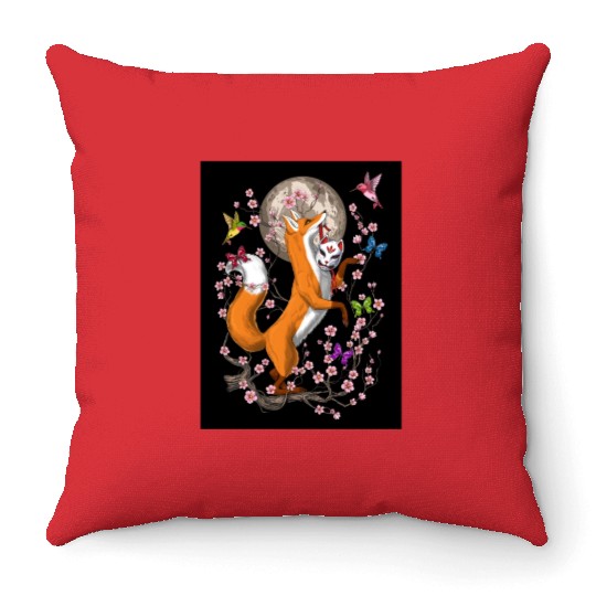 Fox Japanese Cherry Blossom Throw Pillows